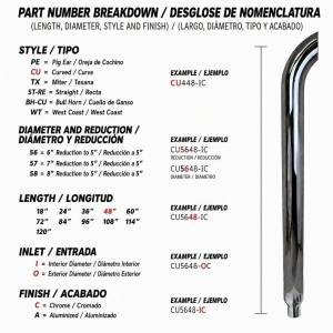 EXFLEX - 8 to 5 inch OD Chrome Stack 72 inch Bull Horn Style - Image 4